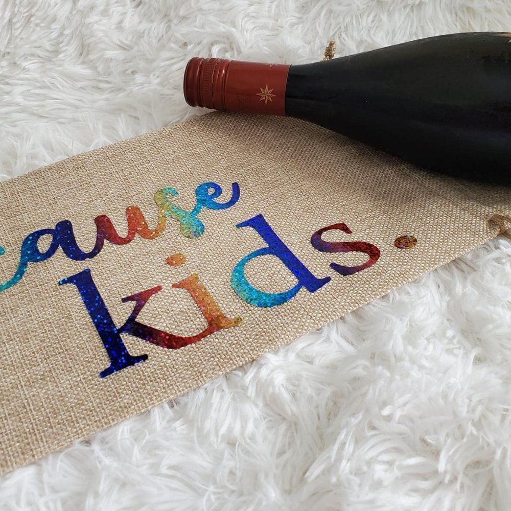 Because Kids Burlap Jute Wine Bag with Drawstrings